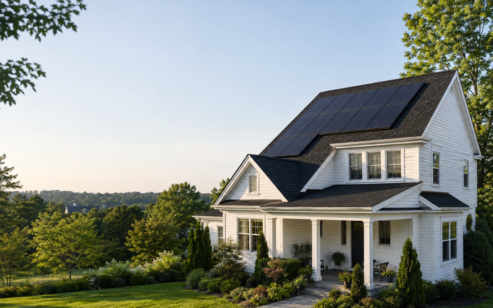 New England home with rooftop solar panels
